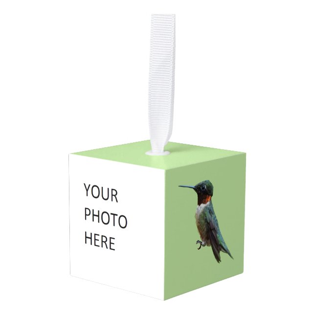 Ruby-Throated Hummingbird Bird Photography Cube Ornament (Front Angled)