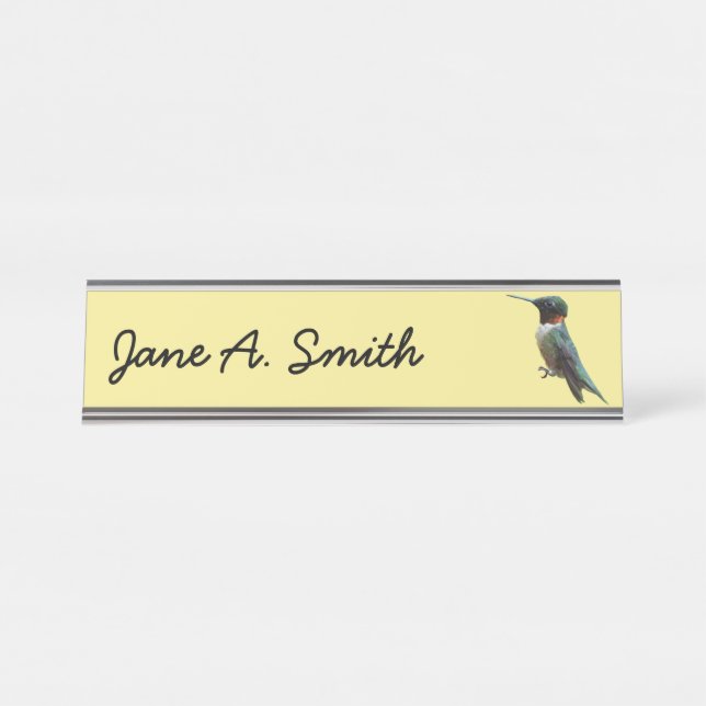 Ruby-Throated Hummingbird Bird Photography Desk Name Plate (Front)