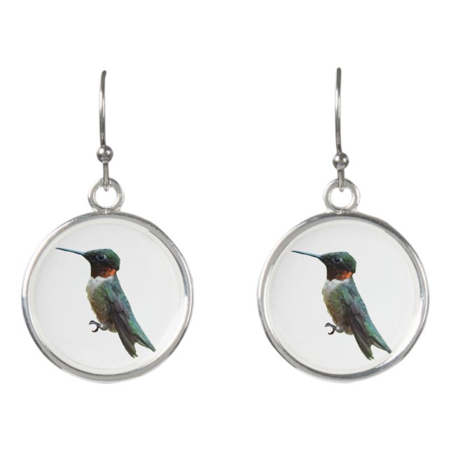 Ruby-Throated Hummingbird Bird Photography Earrings (Front)