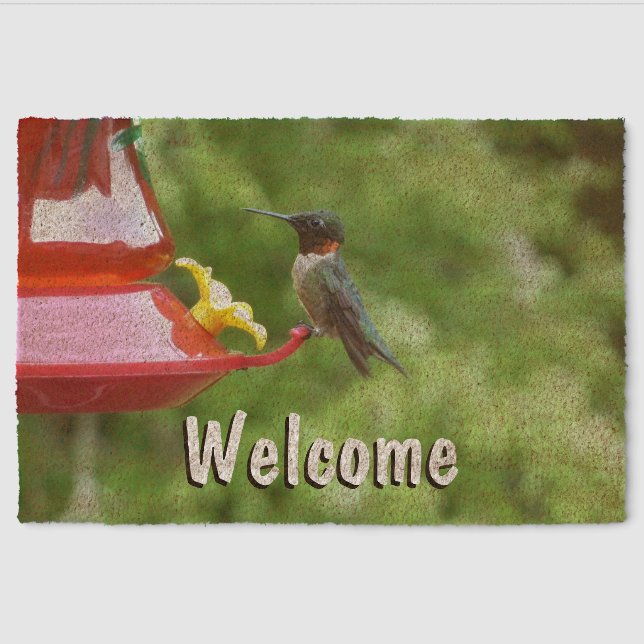Ruby-Throated Hummingbird Bird Photography Fiber Doormat (Front)