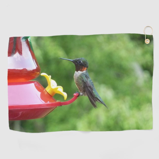Ruby-Throated Hummingbird Bird Photography Golf Towel (Horizontal)