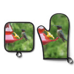 Ruby-Throated Hummingbird Bird Photography Oven Mitt & Pot Holder Set