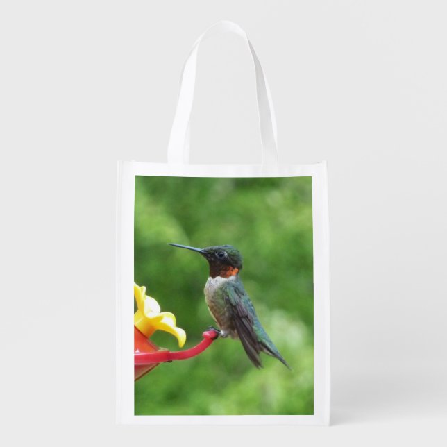Ruby-Throated Hummingbird Bird Photography Reusable Grocery Bag (Front)
