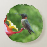 Ruby-Throated Hummingbird Bird Photography Round Pillow