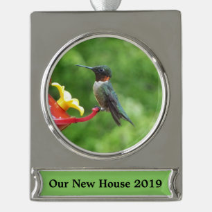 Ruby-Throated Hummingbird Bird Photography Silver Plated Banner Ornament