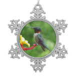 Ruby-Throated Hummingbird Bird Photography Snowflake Pewter Christmas Ornament