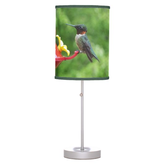 Ruby-Throated Hummingbird Bird Photography Table Lamp (Front)