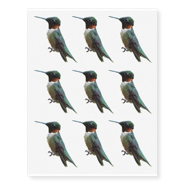 Ruby-Throated Hummingbird Bird Photography Temporary Tattoos (Front)