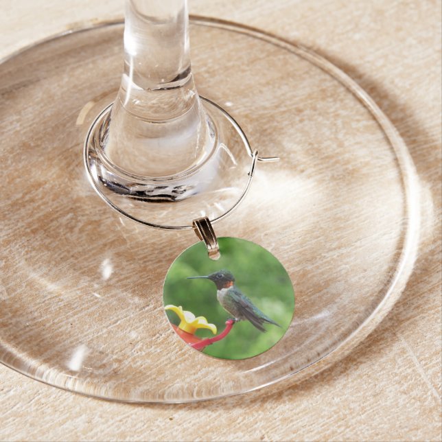 Ruby-Throated Hummingbird Bird Photography Wine Charm (In Situ)