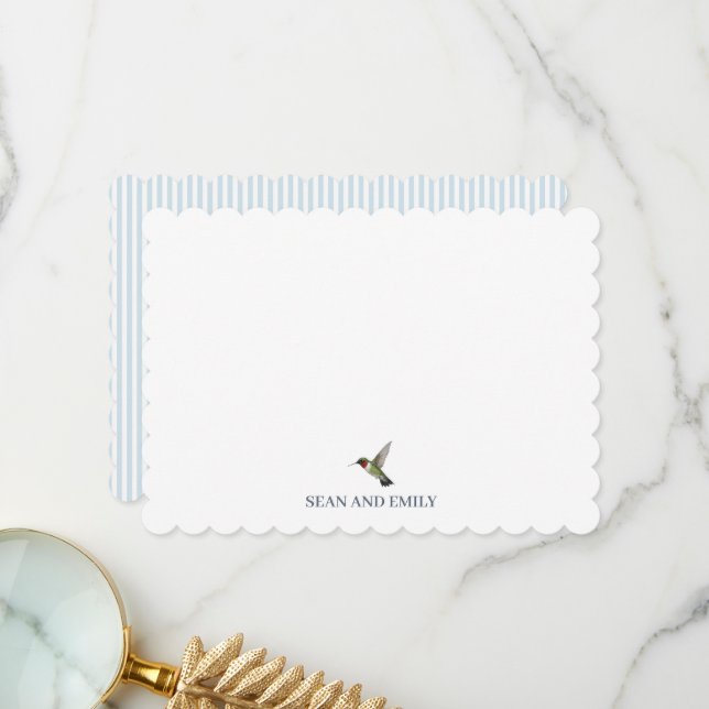 Ruby Throated Hummingbird Bird Stationary Thank You Card (Front/Back In Situ)