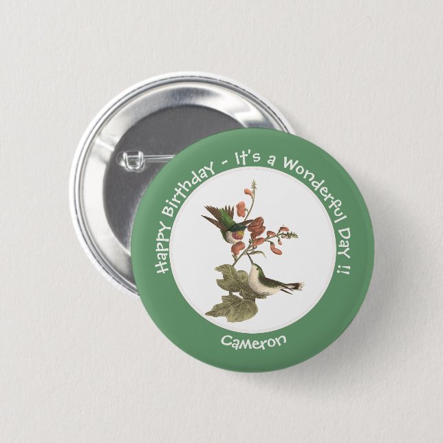 Ruby-throated Hummingbird, Birthday or Other Party Button (Front & Back)
