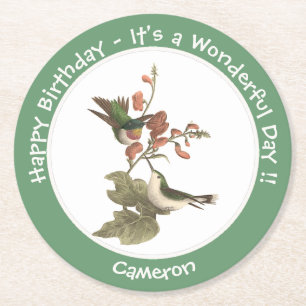 Ruby-throated Hummingbird, Birthday or Other Party Round Paper Coaster