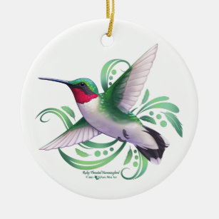Ruby Throated Hummingbird Ceramic Ornament