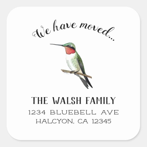 Ruby_throated Hummingbird change of address Square Sticker