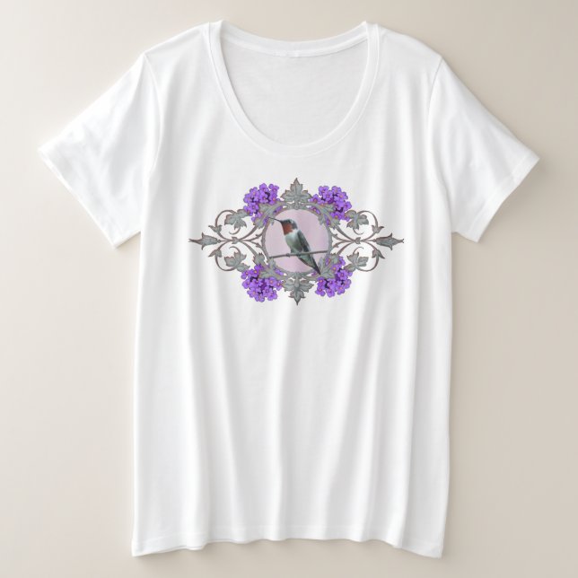 Ruby Throated Hummingbird Close Up Photograph Plus Size T-Shirt (Design Front)