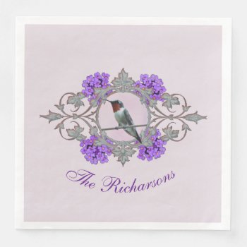 Ruby Throated Hummingbird  Custom Family Name Paper Dinner Napkins by randysgrandma at Zazzle