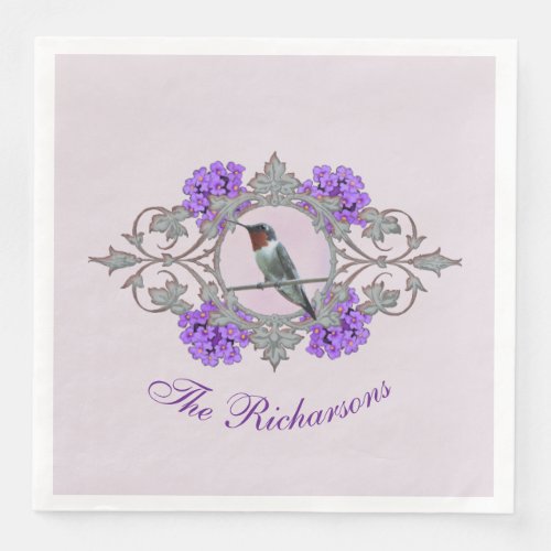 Ruby Throated Hummingbird Custom Family Name Paper Dinner Napkins
