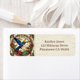 Ruby Throated Hummingbird Faux Stained Glass Label
