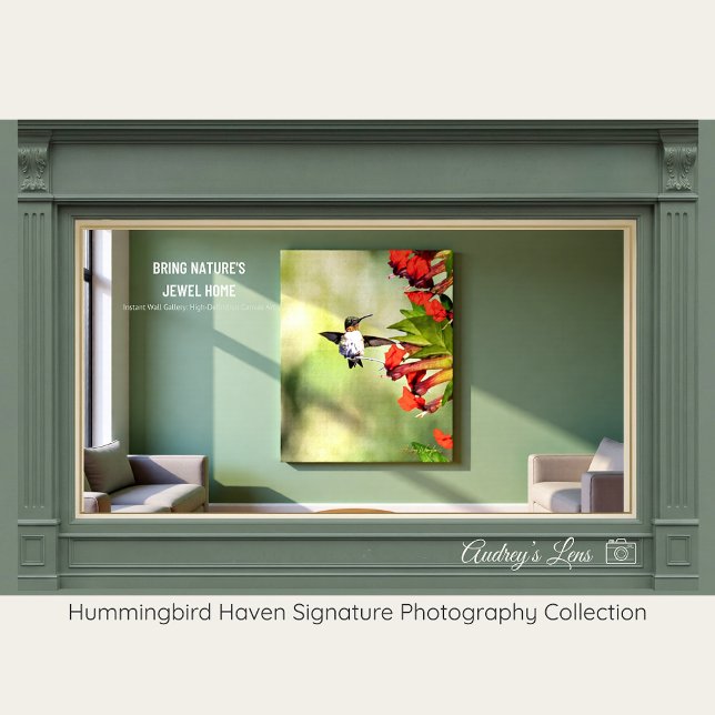 Ruby-Throated Hummingbird Gift For Her - Fine Art  Canvas Photo Tile (Creator Uploaded)