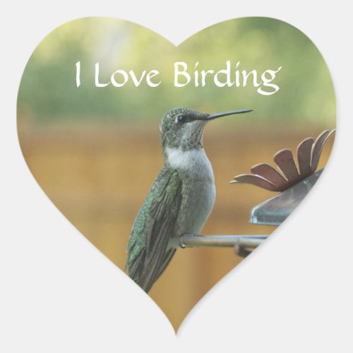 Ruby Throated Hummingbird Heart Sticker