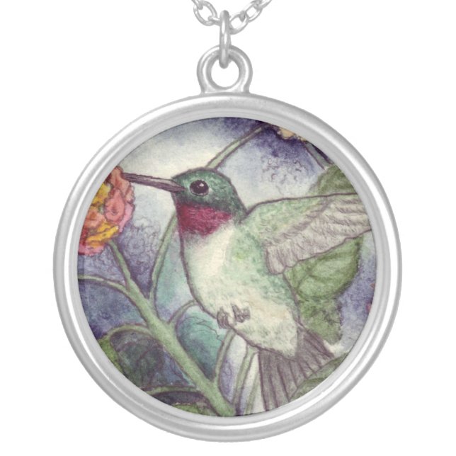 Ruby Throated Hummingbird Necklace (Front)