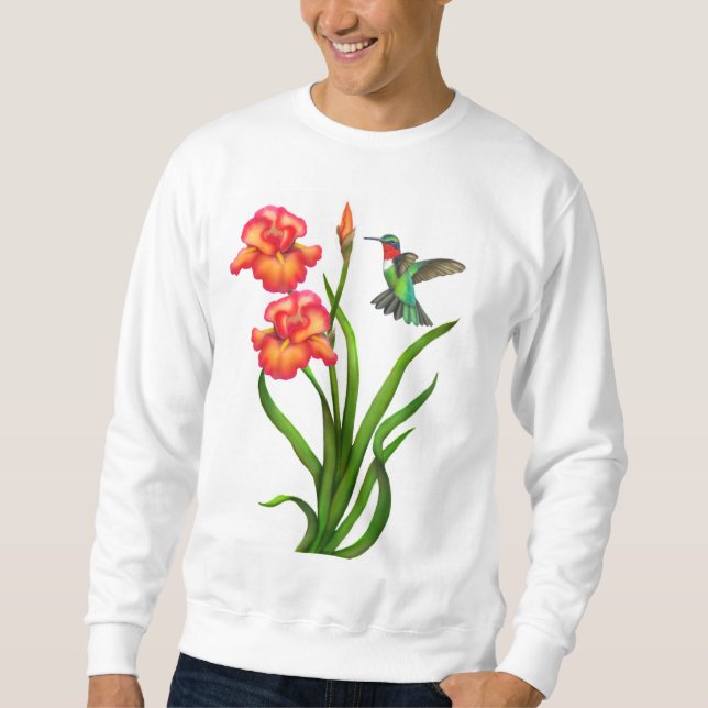 Ruby Throated Hummingbird on Iris Flowers Shirt (Front)