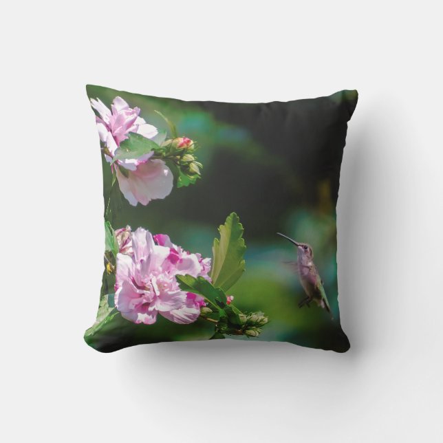 Ruby-throated Hummingbird - Original Photograph Outdoor Pillow (Front)