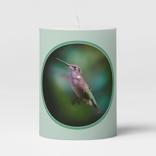 Ruby-throated Hummingbird - Original Photograph Pillar Candle (Front)