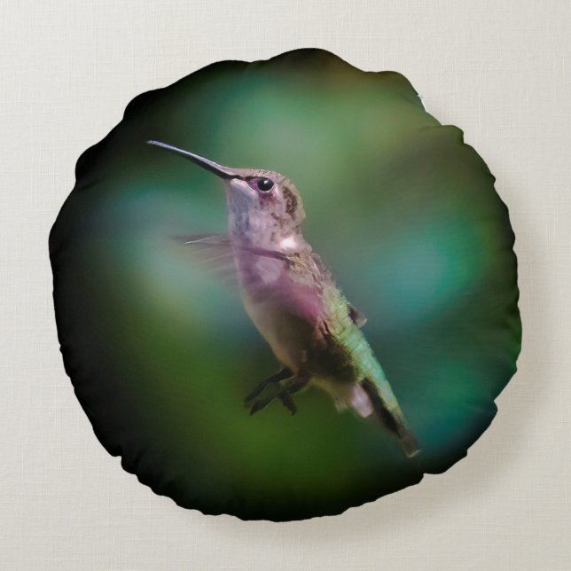 Ruby-throated Hummingbird - Original Photograph Round Pillow (Back)