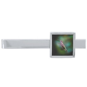 Ruby-throated Hummingbird - Original Photograph Silver Finish Tie Bar