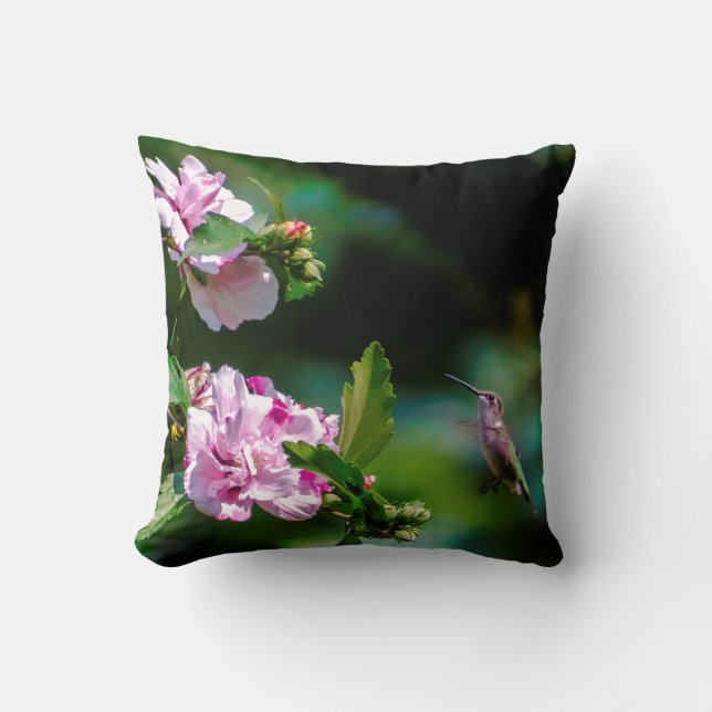 Ruby-throated Hummingbird - Original Photograph Throw Pillow (Front)