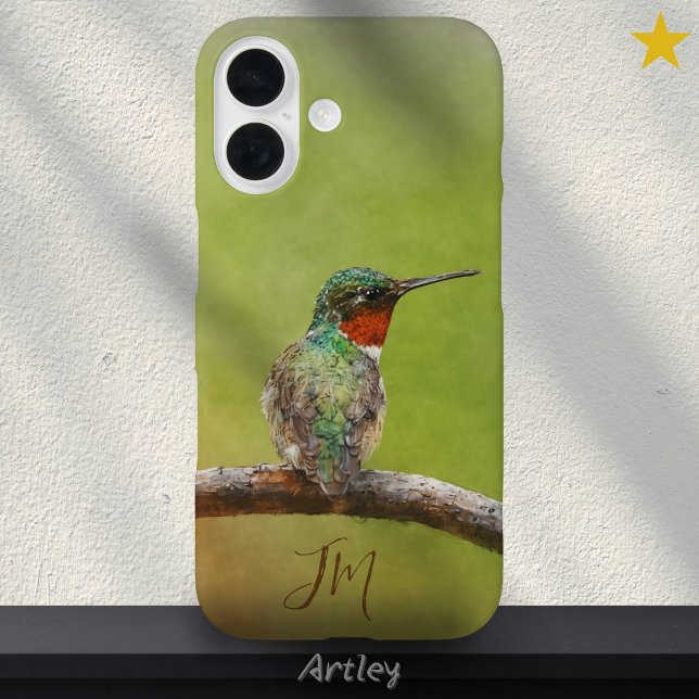 Ruby-Throated Hummingbird Painting Custom Name  Case-Mate iPhone Case (Creator Uploaded)