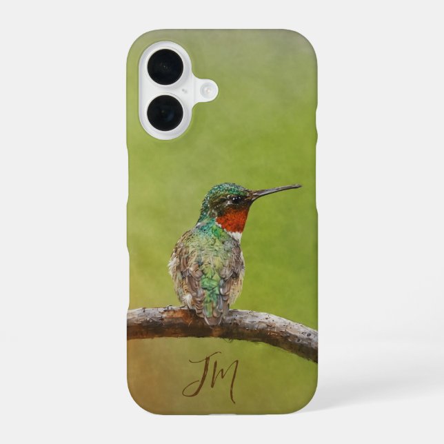 Ruby-Throated Hummingbird Painting Custom Name  Iphone Case (Back)