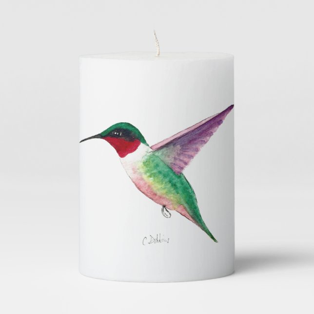 Ruby-throated Hummingbird Pillar Candle (Front)
