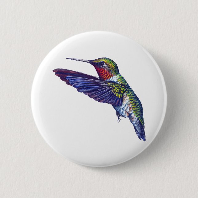Ruby Throated Hummingbird Pinback Button (Front)