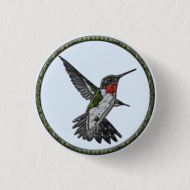 Ruby Throated Hummingbird Pinback Button (Front)