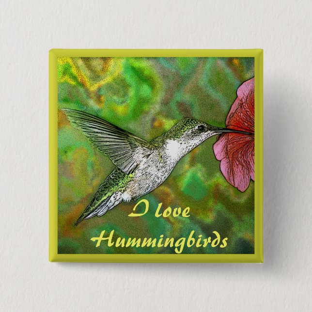 Ruby throated Hummingbird Pinback Button (Front)