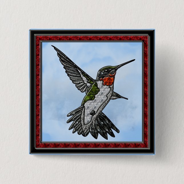 Ruby Throated Hummingbird Pinback Button (Front)