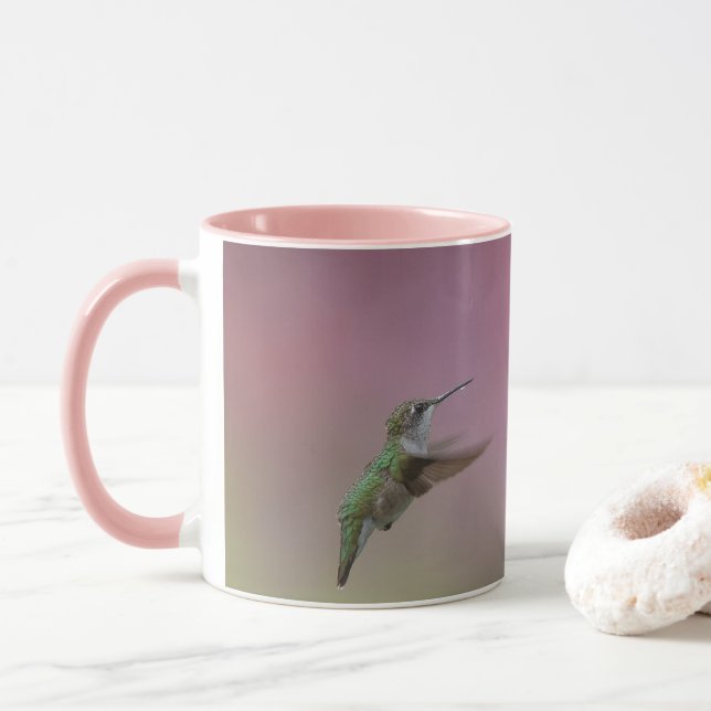 Ruby Throated Hummingbird pink Accent Mug (With Donut)