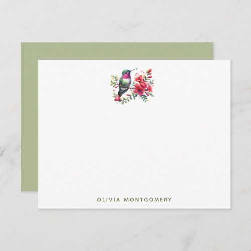 Ruby_Throated Hummingbird Red Flowers Personal Note Card