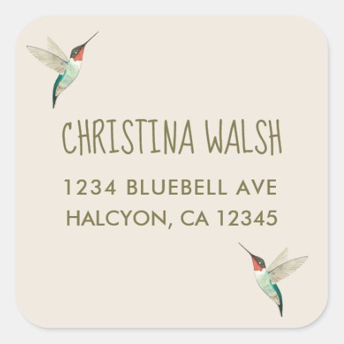 Ruby_throated Hummingbird return address Square Sticker