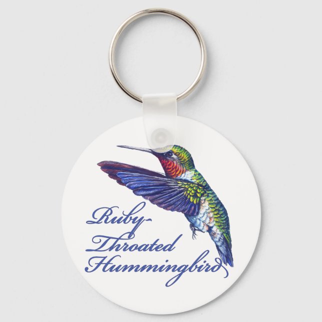 Ruby Throated Hummingbird Scripted Keychain (Front)