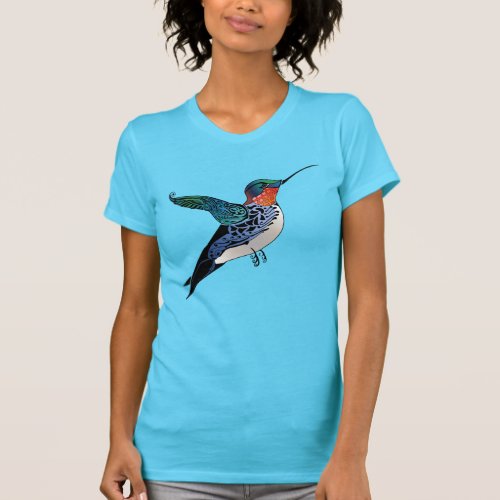 Ruby Throated Hummingbird Tattoo Style Art T_Shirt