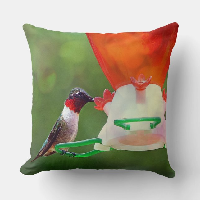 Ruby Throated Hummingbird Throw Pillow (Front)
