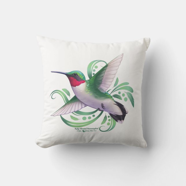 Ruby Throated Hummingbird Throw Pillow (Front)