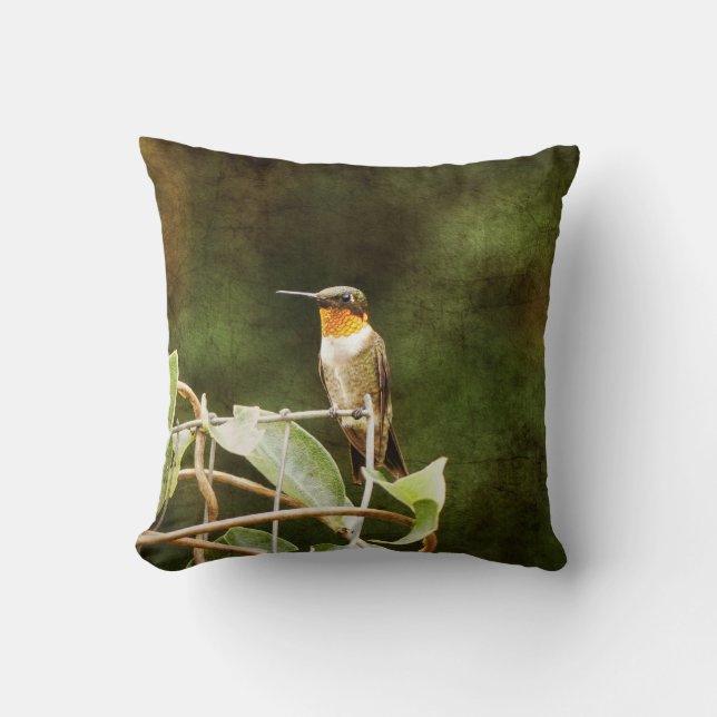 Ruby Throated Hummingbird Throw Pillow (Front)