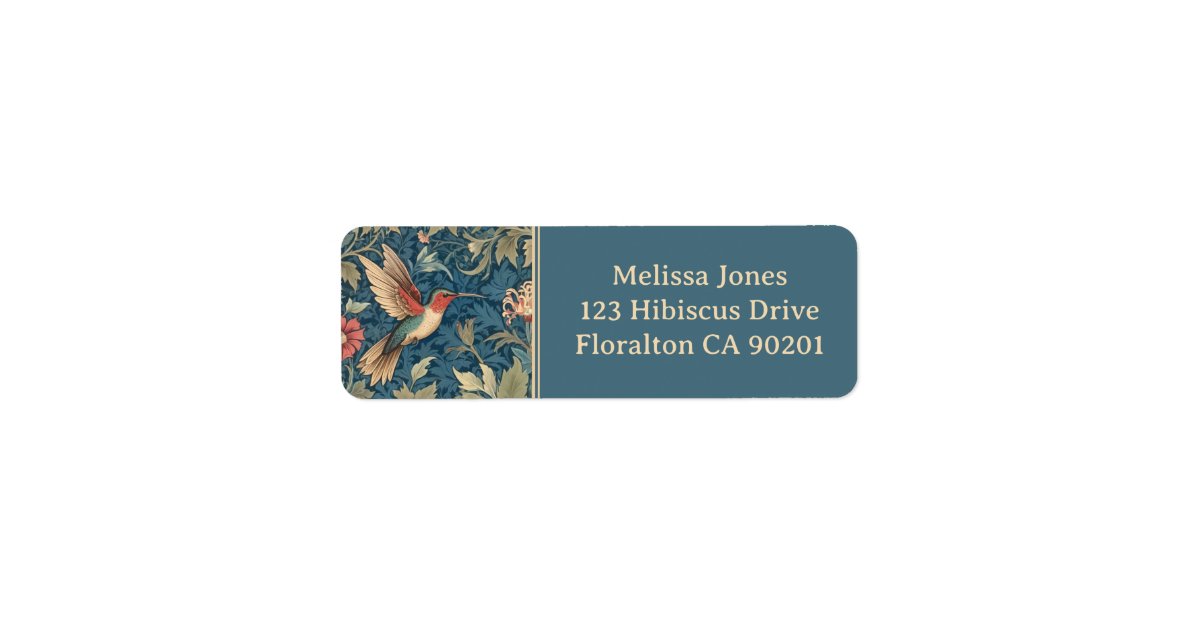Ruby-throated hummingbird William Morris style Label | Zazzle