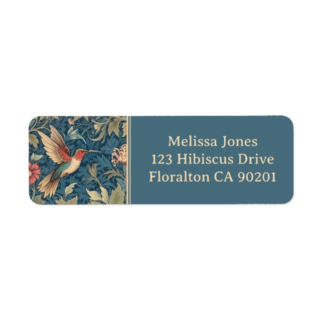 Ruby-throated hummingbird William Morris style Label (Front)