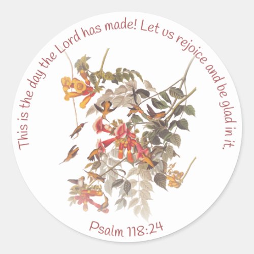 Ruby Throated Hummingbird with Psalm 11824 Round Classic Round Sticker