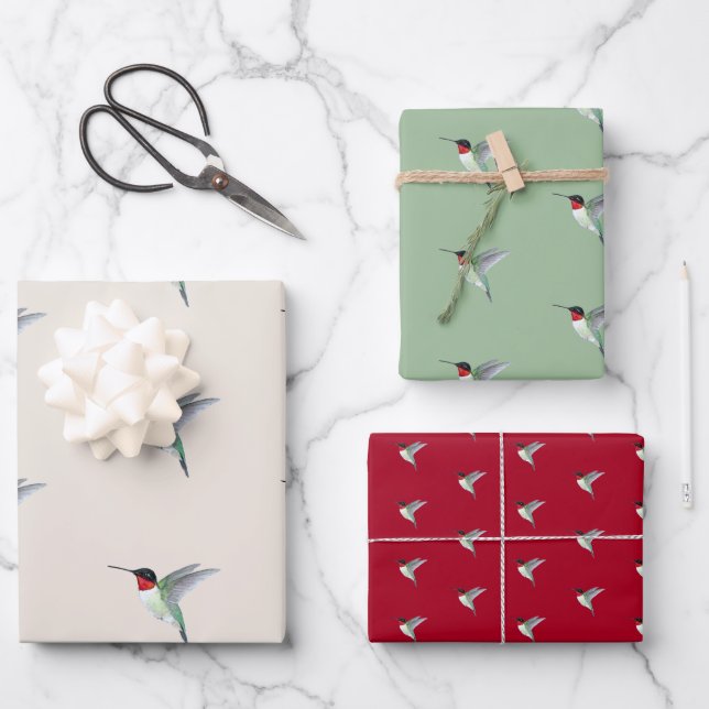 Ruby-throated Hummingbird Wrapping Paper Sheets (Front)